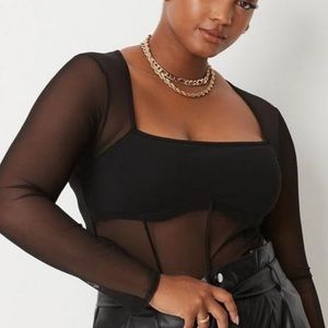 Plus size black mesh corset top